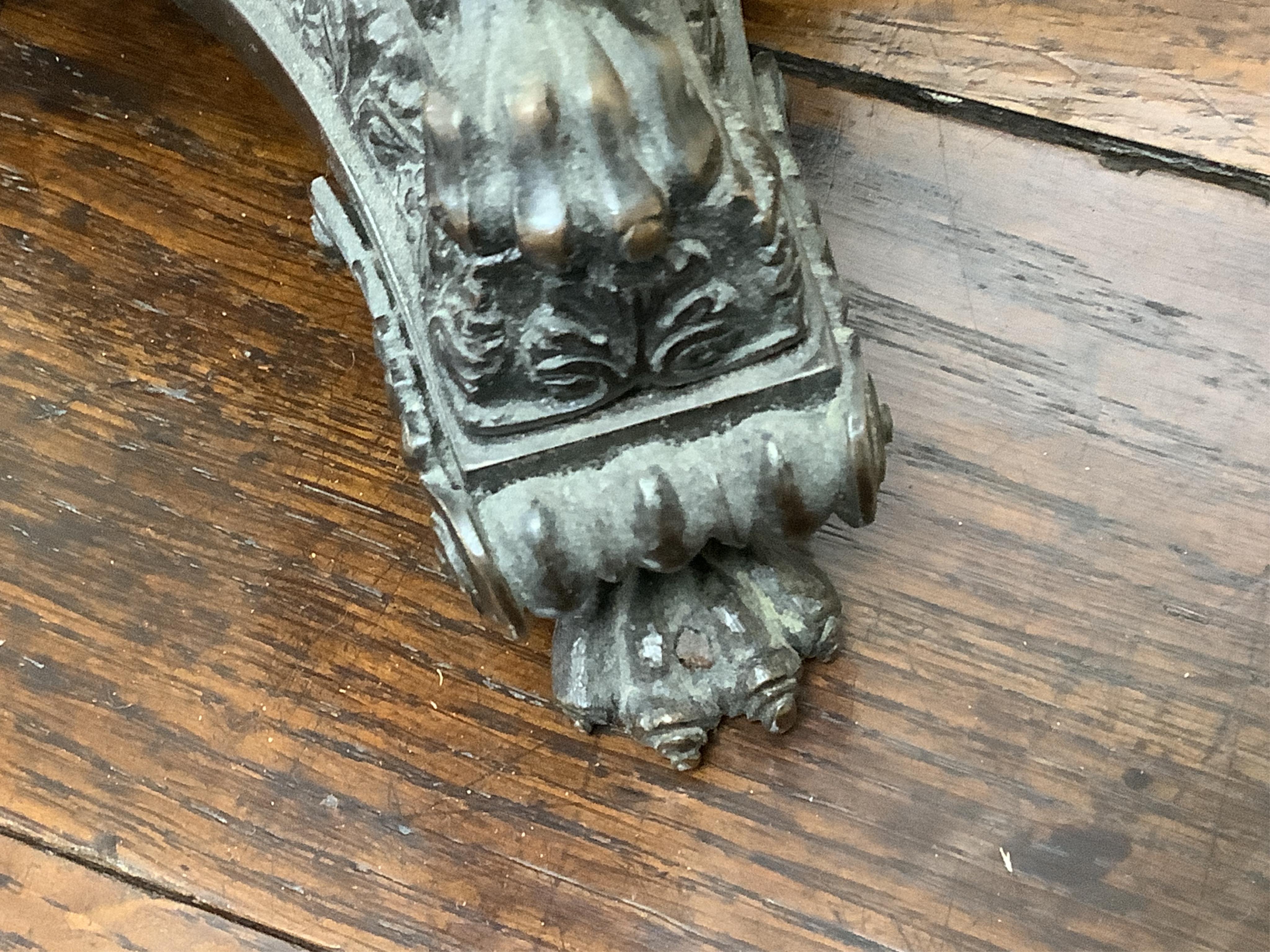 A large cut glass tazza, on bronze tri-form pedestal base, 39cm high.